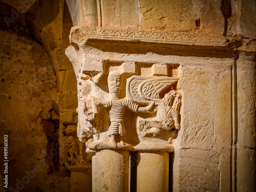 Detail of a column from the Church of Santo Domingo built in the 16th century and famous for its elaborate Romanesque façade, rose window and Gothic-style interior photo