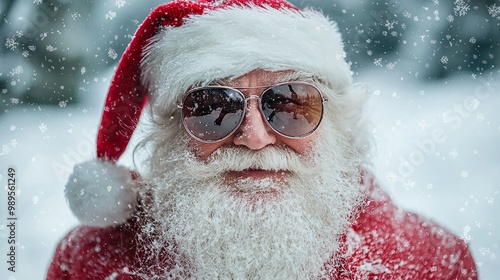 A Santa Claus wearing sunglasses