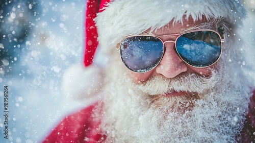 A Santa Claus wearing sunglasses