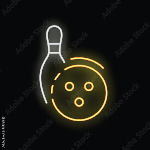 Neon sign illuminating a bowling ball and pin, perfect for any bowling related design photo