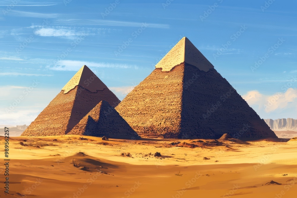 Three Ancient Pyramids in a Desert Landscape Three Ancient Pyramids in a Desert Landscape