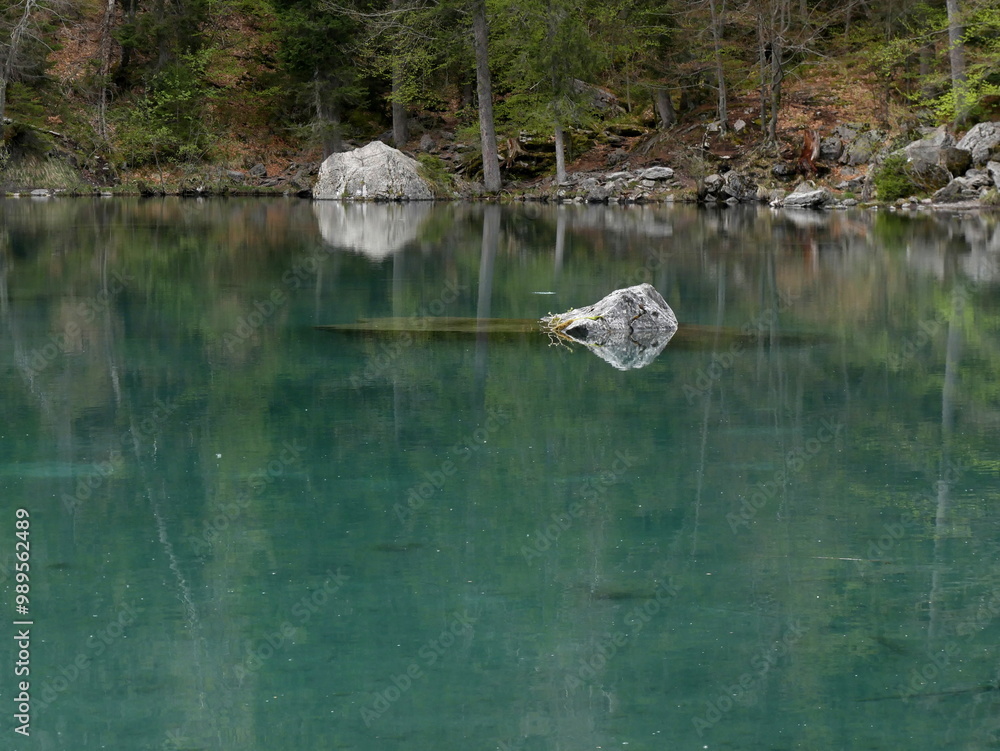 Obraz premium turquoise alpine lake of Lessy in Passy, haute savoie, france