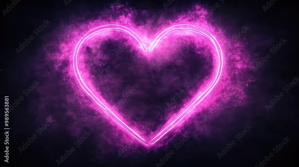 Isolated Violet Pink Neon Light Heart Doodle on Black Background - Modern Minimal Concept for Valentine’s Day with Copy Space Isolated Violet Pink Neon Light Heart Doodle on Black Background - Modern Minimal Concept for Valentine’s Day with Copy Space