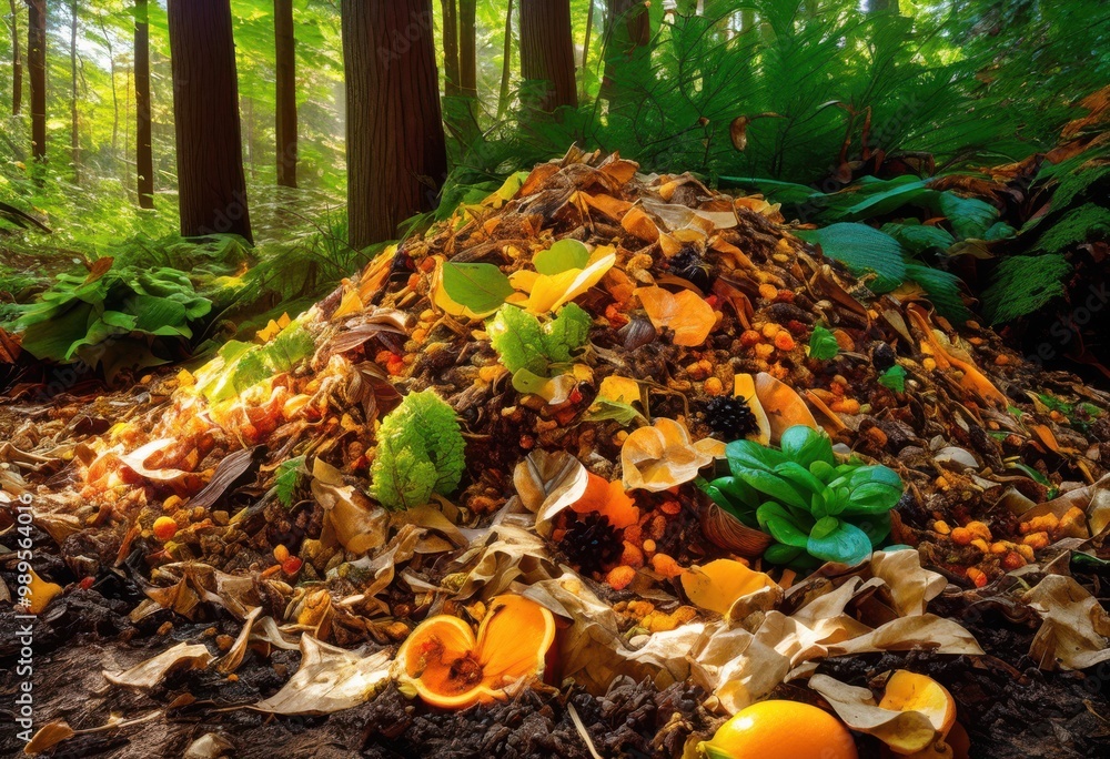 Obraz premium lively compost pile brimming colorful organic materials showcasing diversity vibrancy, composting, vibrant, nature, earth, soil, vegetables, fruits