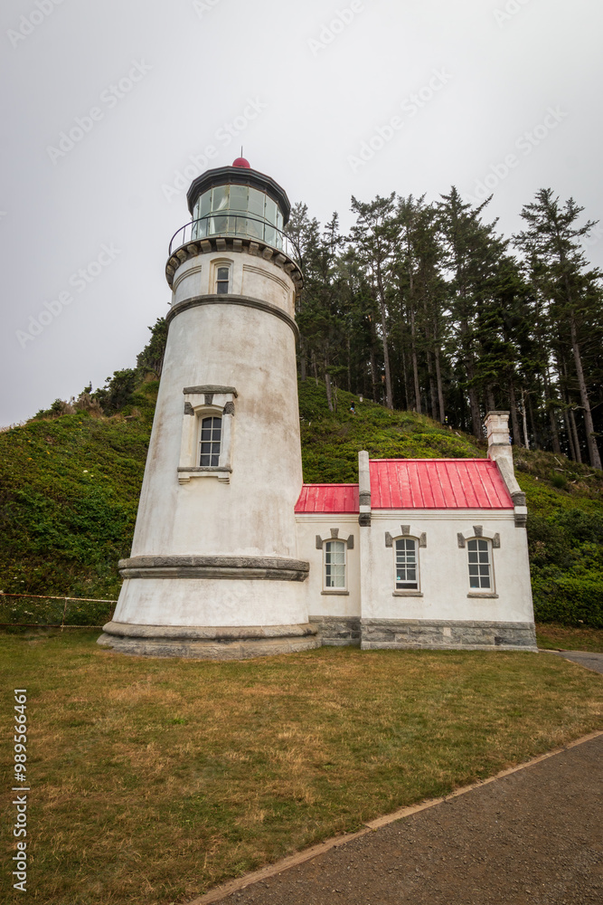 Scenic view Heceta Lighthouse at Oregon Pacific Coast, USA on a cloudy summer day Scenic view Heceta Lighthouse at Oregon Pacific Coast, USA on a cloudy summer day
