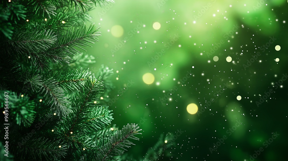 sparkling green christmas background with Christmas tree branches
