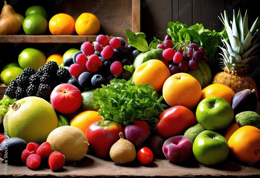 colorful arrangement fresh produce showcasing nutritional benefits optimal health wellness, display, selection, variety, organic, seasonal, vibrant colorful arrangement fresh produce showcasing nutritional benefits optimal health wellness, display, selection, variety, organic, seasonal, vibrant