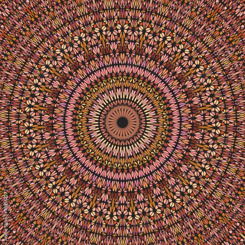 Geometrical round mosaic pattern mandala background design - circular psychedelic floral colorful vector artwork from curved shapes
