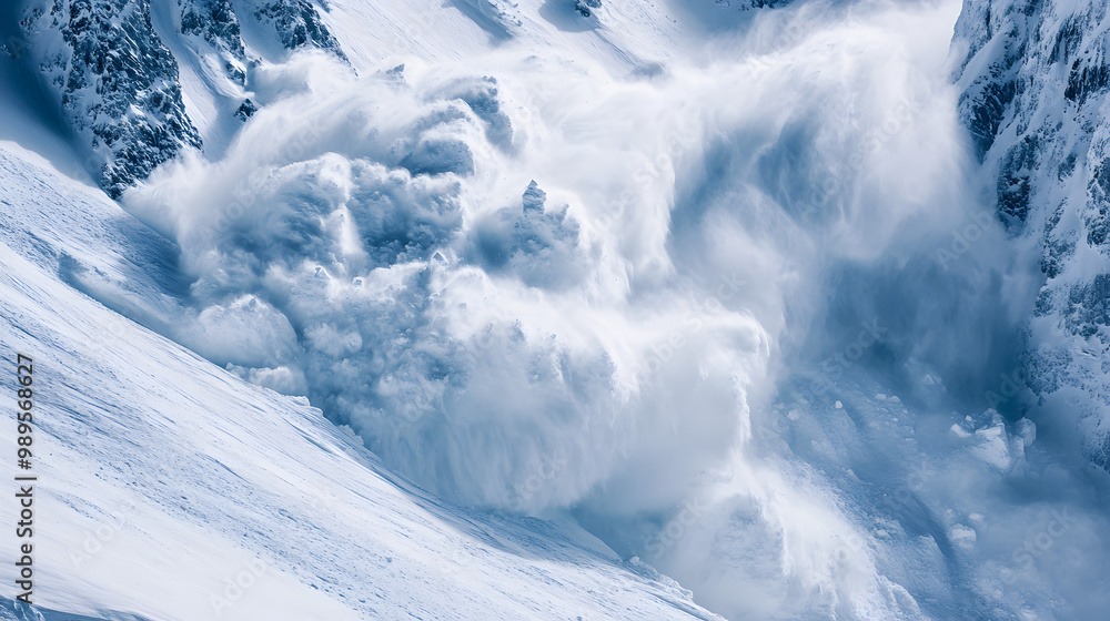 A controlled avalanche being triggered by dynamite with a massive wall of snow collapsing down the mountain in a precisely guided slide.