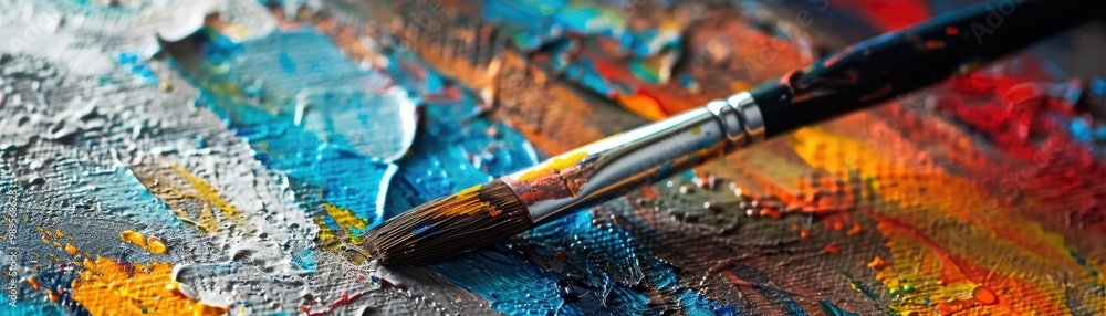 Fototapeta premium Colorful Abstract Oil Painting with Brush Closeup
