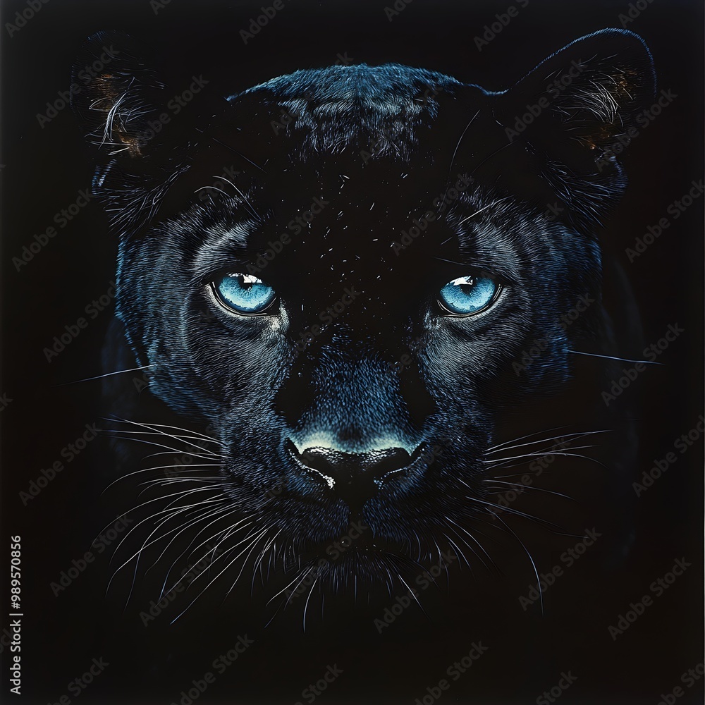 High-quality close-up of a panther’s piercing eyes in a dense jungle background image High-quality close-up of a panther’s piercing eyes in a dense jungle background image