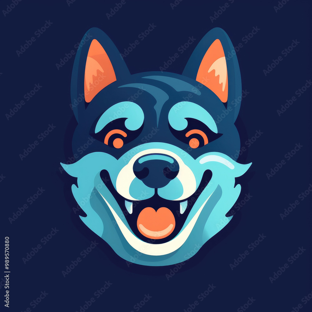 A cheerful dog head with expressive features and vibrant colors smiles joyfully, showcasing a friendly demeanor on a contrasting backdrop A cheerful dog head with expressive features and vibrant colors smiles joyfully, showcasing a friendly demeanor on a contrasting backdrop