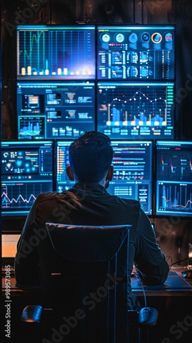 back view of a programmer sitting at a computer