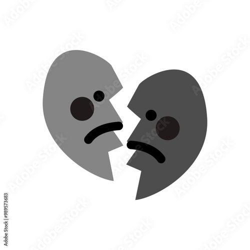 Sad broken heart. Mental health, feeling, emotion, heart broken, pain concepts. Flat decorative vector design isolated illustration.