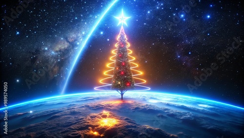 Christmas tree in space Christmas Santa New Year Holiday Backgrounds for advertising Texture for editor Picture for marketing Image for business Template for editor Wallpaper for desktop