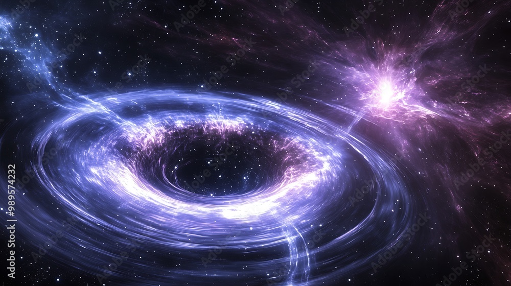 Neutron star with an accretion disk showing gravitational waves and dark matter with a dwarf galaxy and the Great Attractor in the background Neutron star with an accretion disk showing gravitational waves and dark matter with a dwarf galaxy and the Great Attractor in the background
