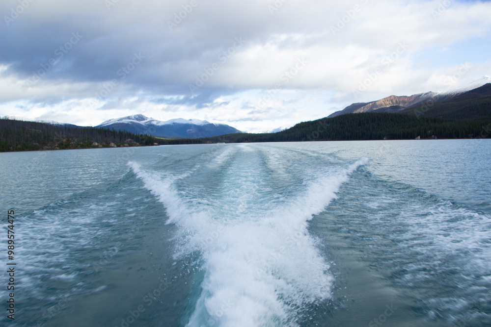 Wake in the water when a boat passes Wake in the water when a boat passes