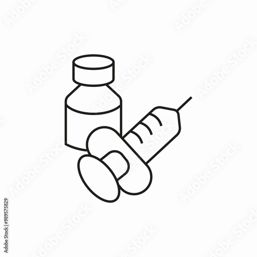 drug bottle and injection icon sign vector