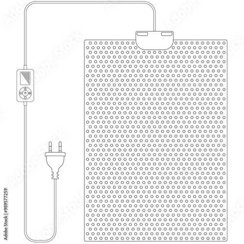 Reptile Terrarium Heating Mat, Heat Pad Warmer Mat with Thermostat. Warmer mat pad with thermostat controller contour, outline lines drawn