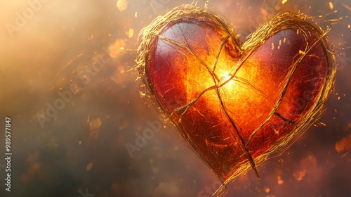 Fractured heart mending with golden threads  a symbol of emotional healing and resilience photo