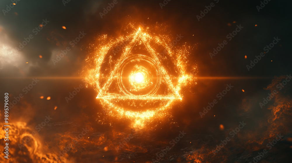Fototapeta premium A 3D render of a realistic chakra. The chakra is spinning, emitting a bright light. It is against a dark magic background
