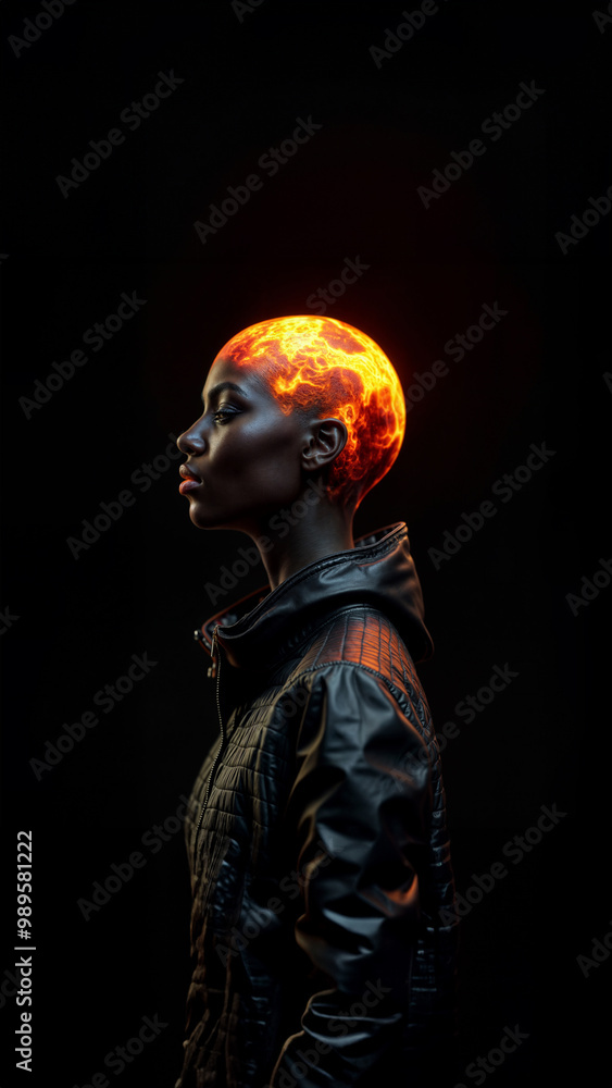 fire hair burnout woman face profile portrait fire hair burnout woman face profile portrait