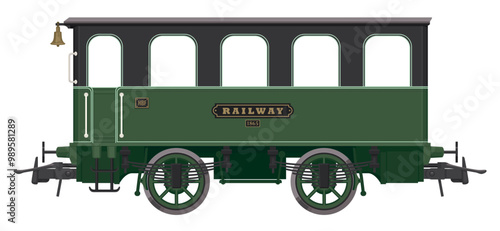vector drawing of vintage retro railway passenger carriage in cartoon style