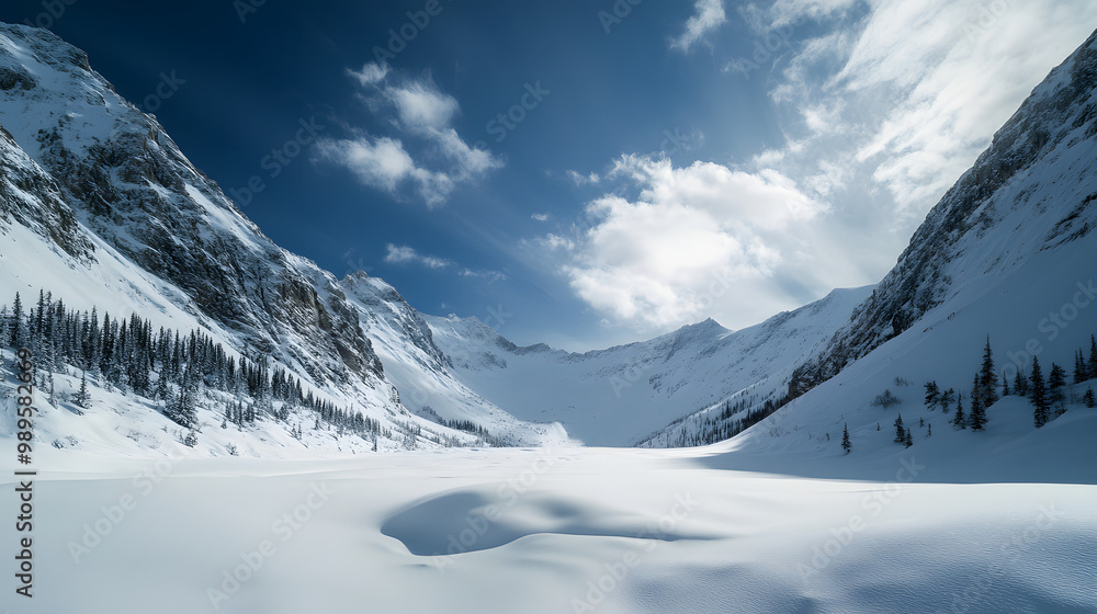 A time-lapse of an avalanche gradually moving through a valley the snow slowly spreading and reshaping the landscape in its wake.