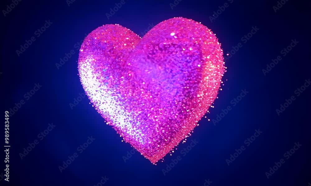 Heart-shaped pink glitter against a dark blue background.. video Heart-shaped pink glitter against a dark blue background.. video