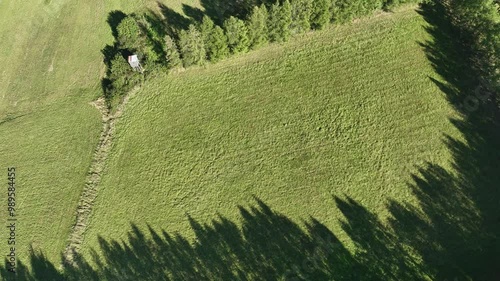 Beskid Maly aerial panorama of potrojna hill and czarny gron.Little Beskids mountain range in summer.Aerial drone view of Rzyki Village in Beskid Maly Poland.Czarny gron ski resort in Rzyki.          photo