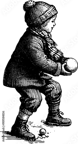 Boy Playing Snowballs 