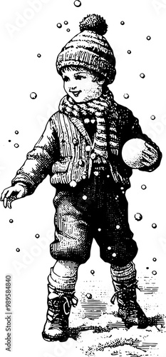 Boy Playing Snowballs 
