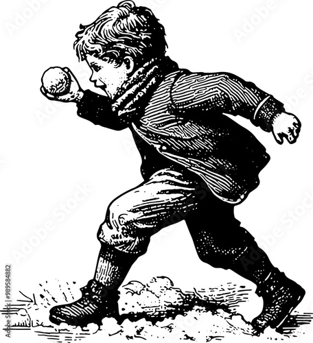 Boy Playing Snowballs 