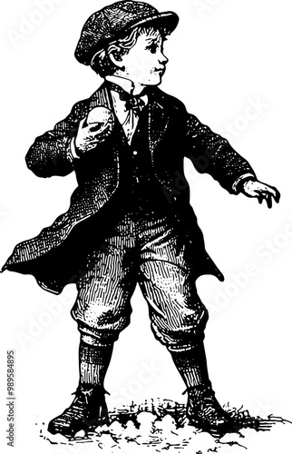 Boy Playing Snowballs 