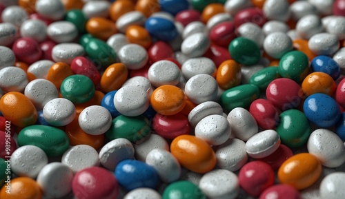 Colorful pile of oval-shaped candies in a multicolored assortment