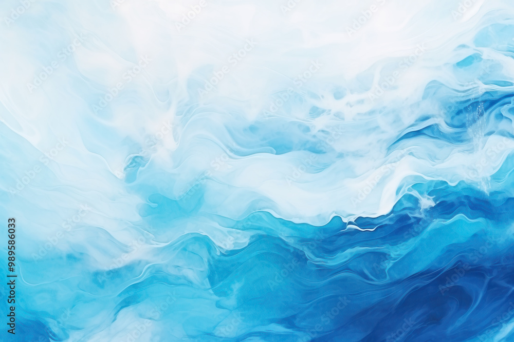 Fototapeta premium Abstract Blue and White Water Wave Watercolor Painting