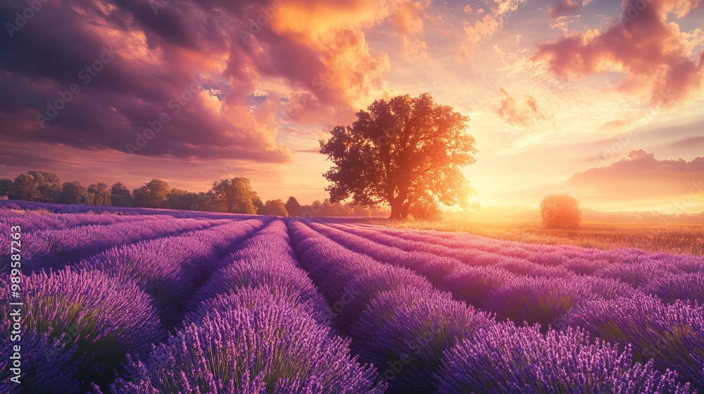 A breathtaking sunset casts pastel hues across a sprawling lavender meadow, creating a symphony of colors. The vibrant flowers dance in the gentle breeze, their fragrance carried by the wind A breathtaking sunset casts pastel hues across a sprawling lavender meadow, creating a symphony of colors. The vibrant flowers dance in the gentle breeze, their fragrance carried by the wind