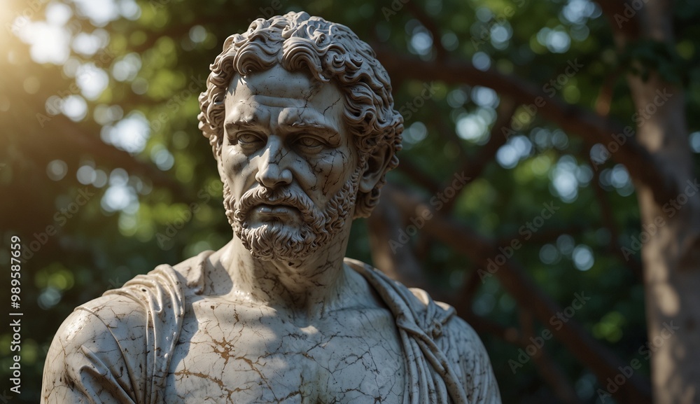 Classical statue of a bearded man in outdoor garden setting. Classical statue of a bearded man in outdoor garden setting.