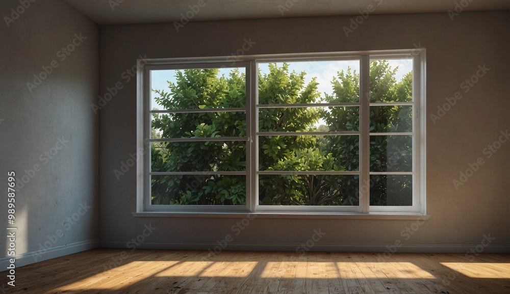 Sunlight streaming through large windows into an empty room. Sunlight streaming through large windows into an empty room.