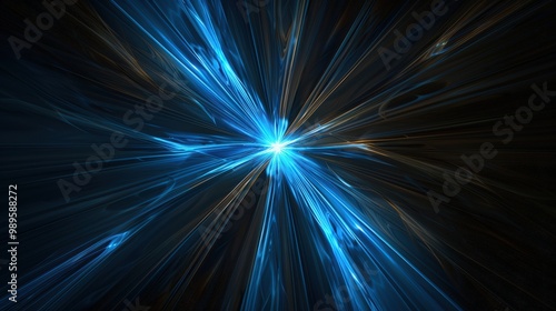 A glowing blue star-shaped light beam radiates from the center of an abstract background