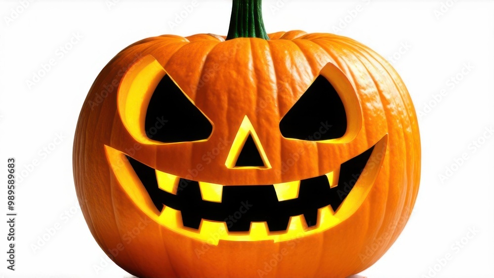 Fototapeta premium Halloween Jack o Lantern Pumpkin with a spooky face. Isolated on a white background