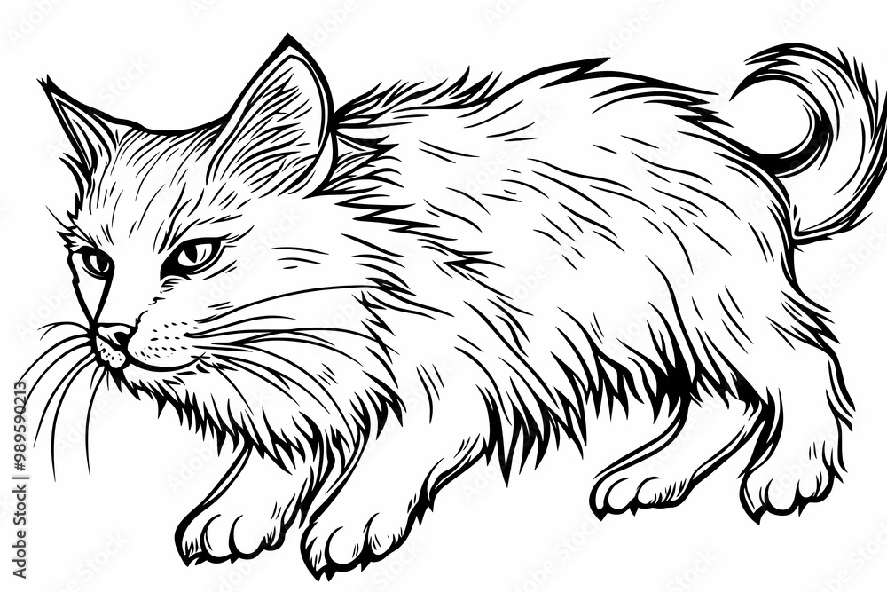 Fototapeta premium Adorable cat coloring page for children, perfect for creative stock illustrations.