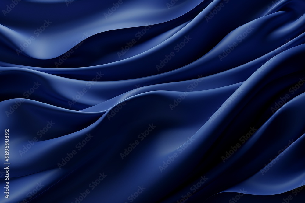 Textured navy blue fabric drapes softly, showcasing elegant waves and folds in gentle light Textured navy blue fabric drapes softly, showcasing elegant waves and folds in gentle light