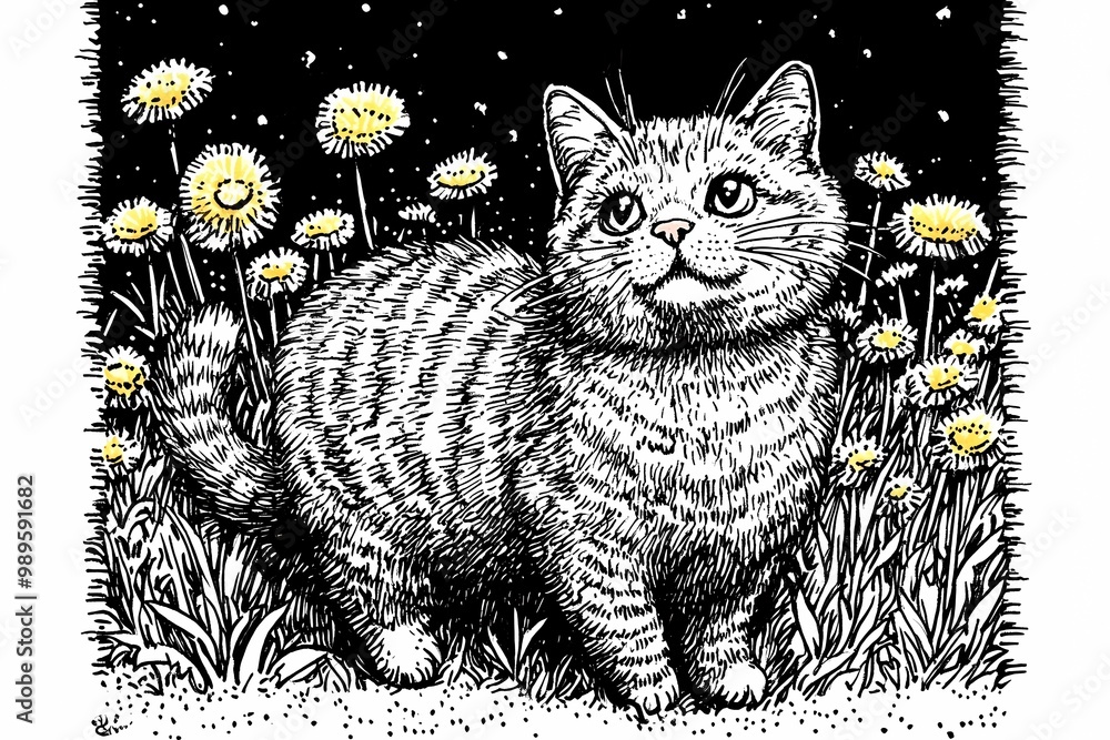 Naklejka premium Adorable cat coloring page for children, perfect for creative stock illustrations.