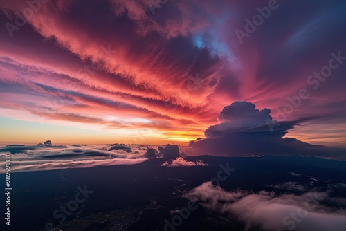 Breathtaking Aerial Shot of Vibrant Sunset Sky with Dramatic Cloudscapes