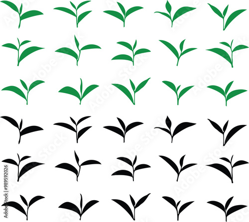 Tea Leaf icon in flat set. Vector for apps or web botany, bio, organic, vegetarian, fresh, nature logo design leaves green tea herbal, natural medicine, sprout isolated on transparent background