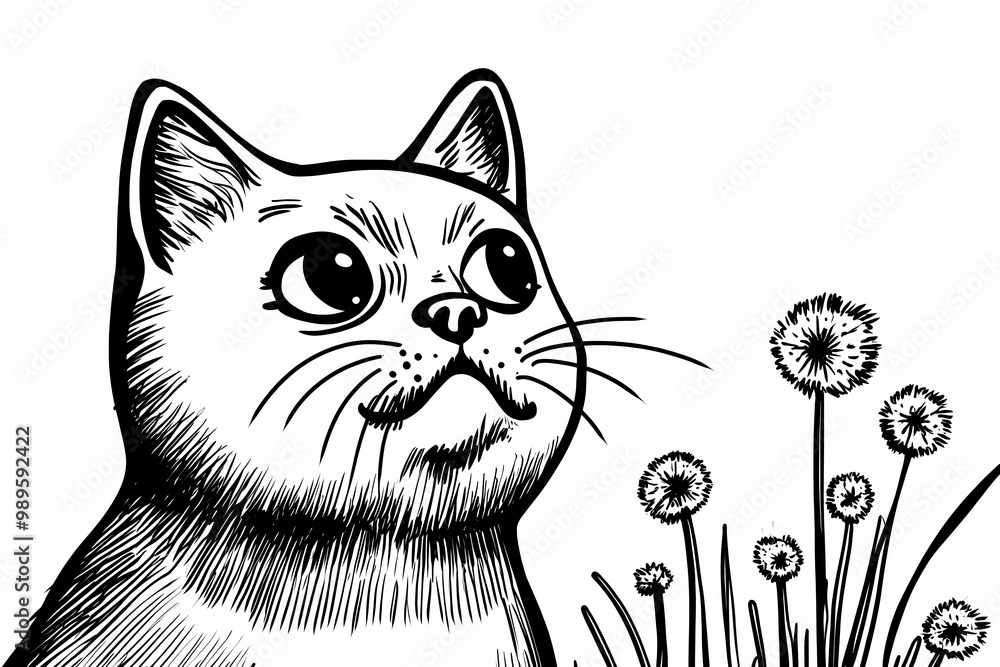 Obraz premium Adorable cat coloring page for children, perfect for creative stock illustrations.