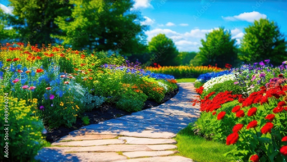 Obraz premium rock path leading through a flower garden
