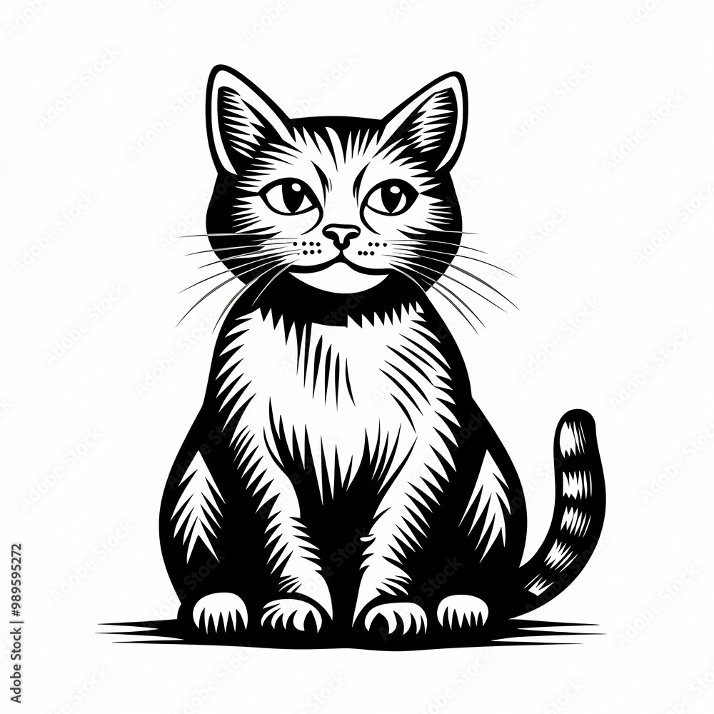 Obraz premium Adorable cat coloring page for children, perfect for creative stock illustrations.