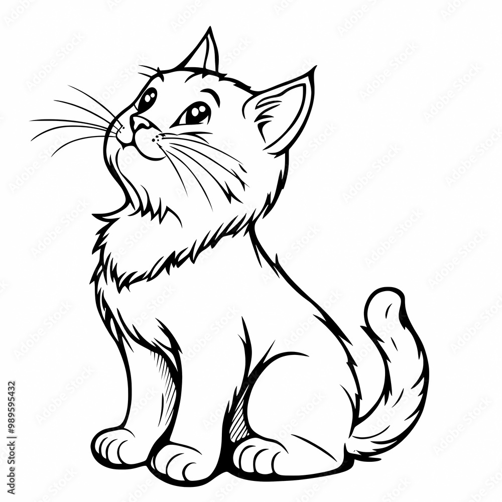 Obraz premium Adorable cat coloring page for children, perfect for creative stock illustrations.